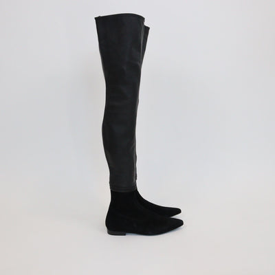 Chanel Black High Knee Pointed Boots Womens Chanel 