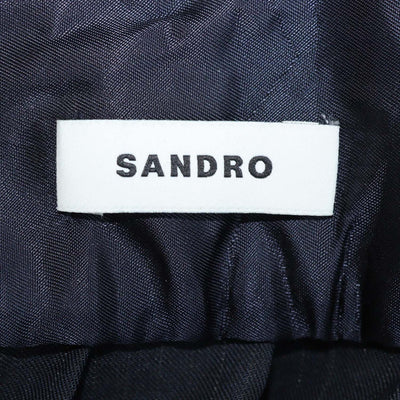 Sandro Navy Blue Blend Wool Pinstripe Pleated Long Skirt