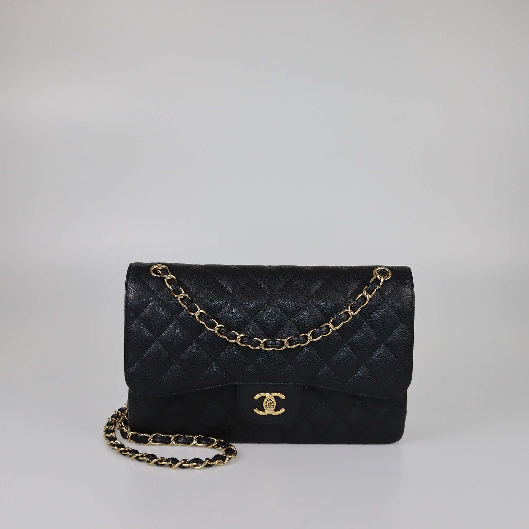 Chanel Black Caviar Jumbo Classic Double Flap Bag Womens Chanel 