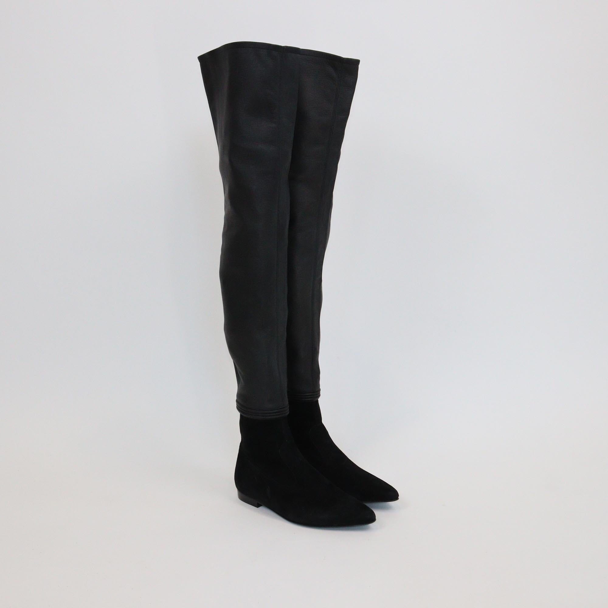 Chanel Black High Knee Pointed Boots Womens Chanel 