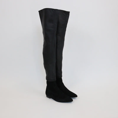Chanel Black High Knee Pointed Boots Womens Chanel 