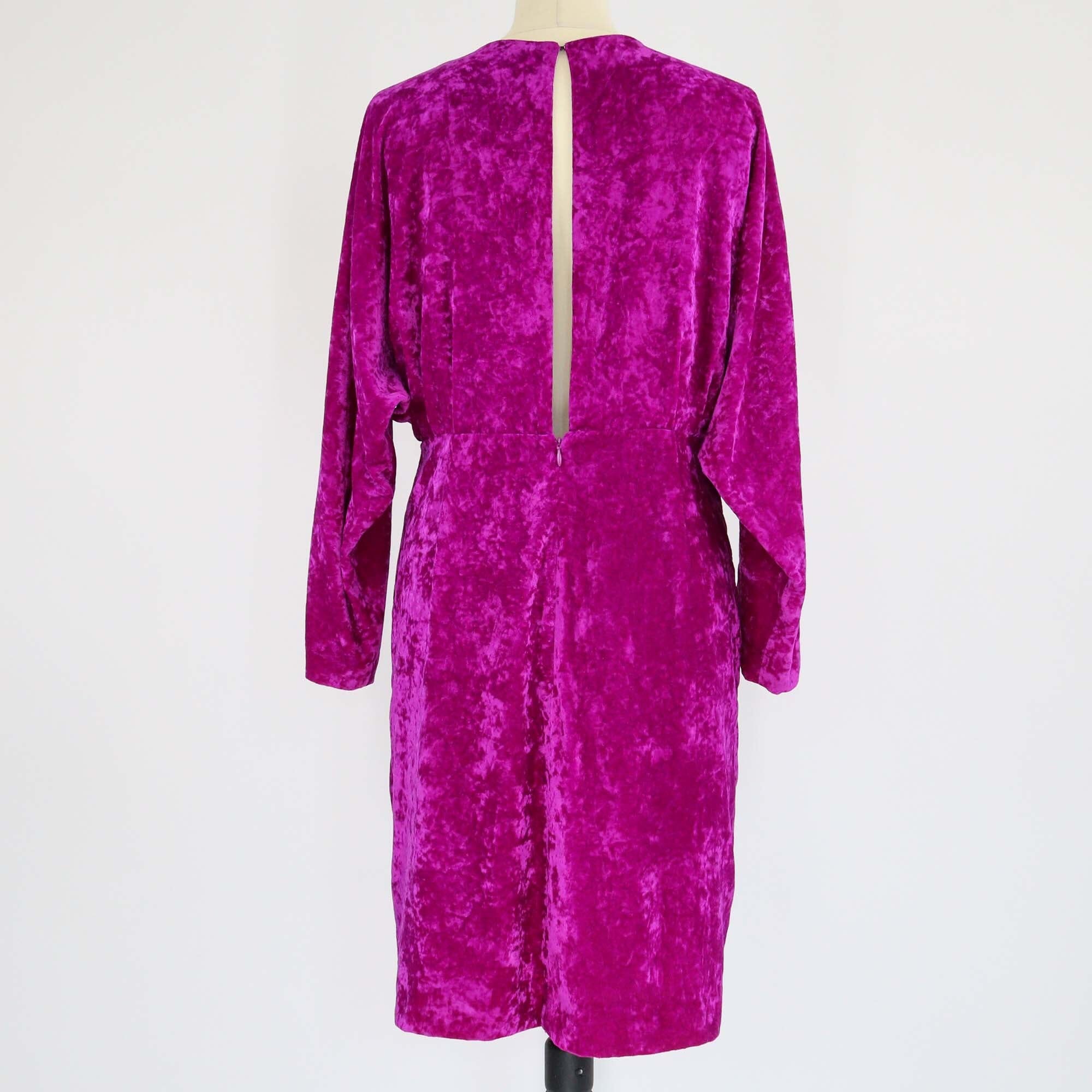 Sandro Magenta Crushed Velvet V-Neck Short Dress Womens Sandro 