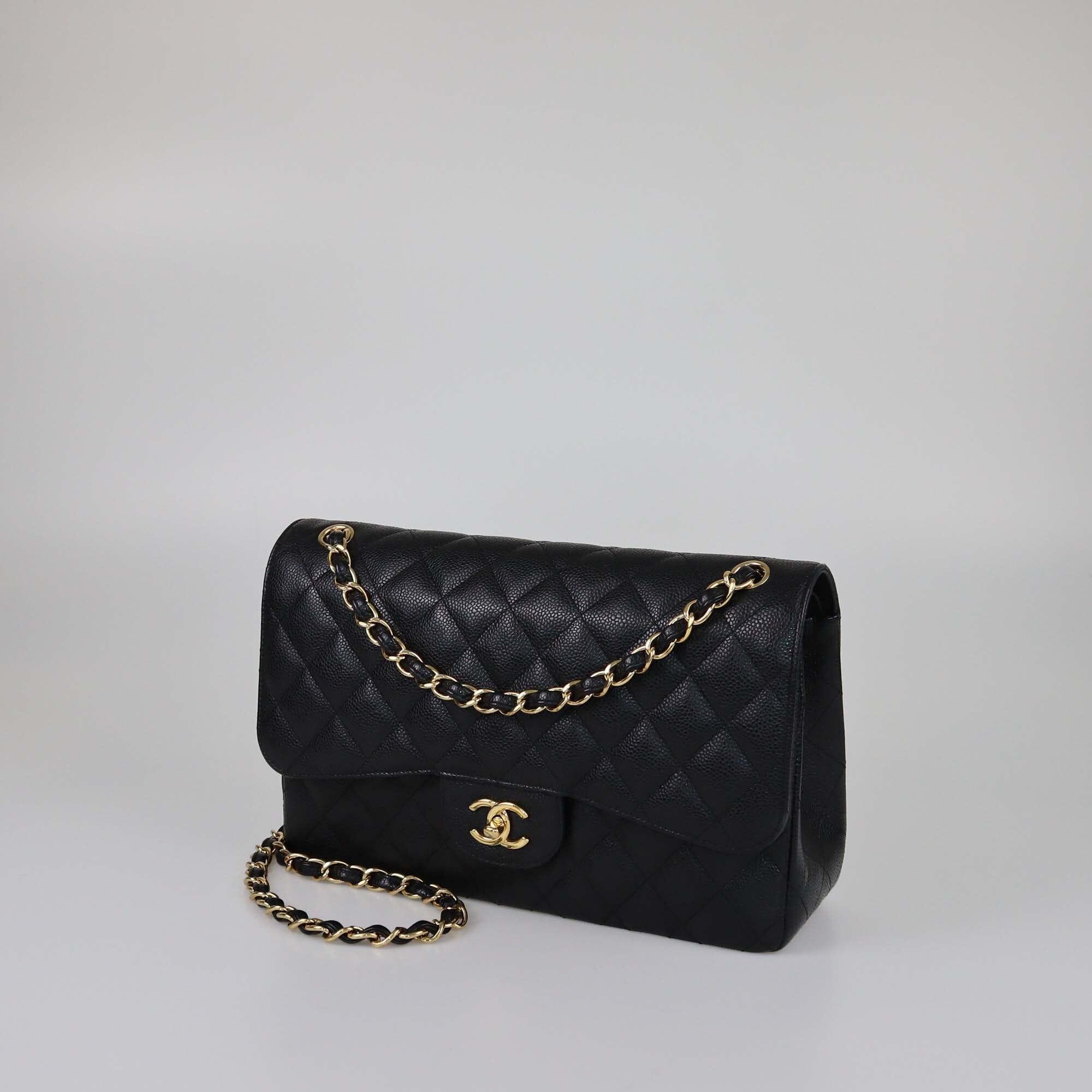 Chanel Black Caviar Jumbo Classic Double Flap Bag Womens Chanel 