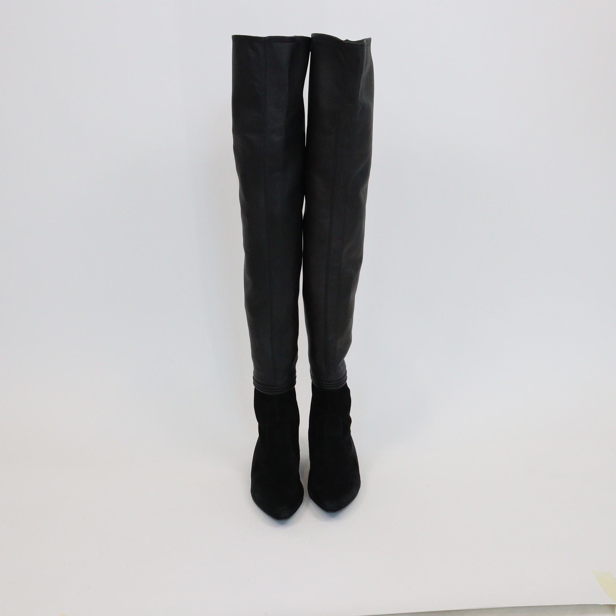 Chanel Black High Knee Pointed Boots Womens Chanel 