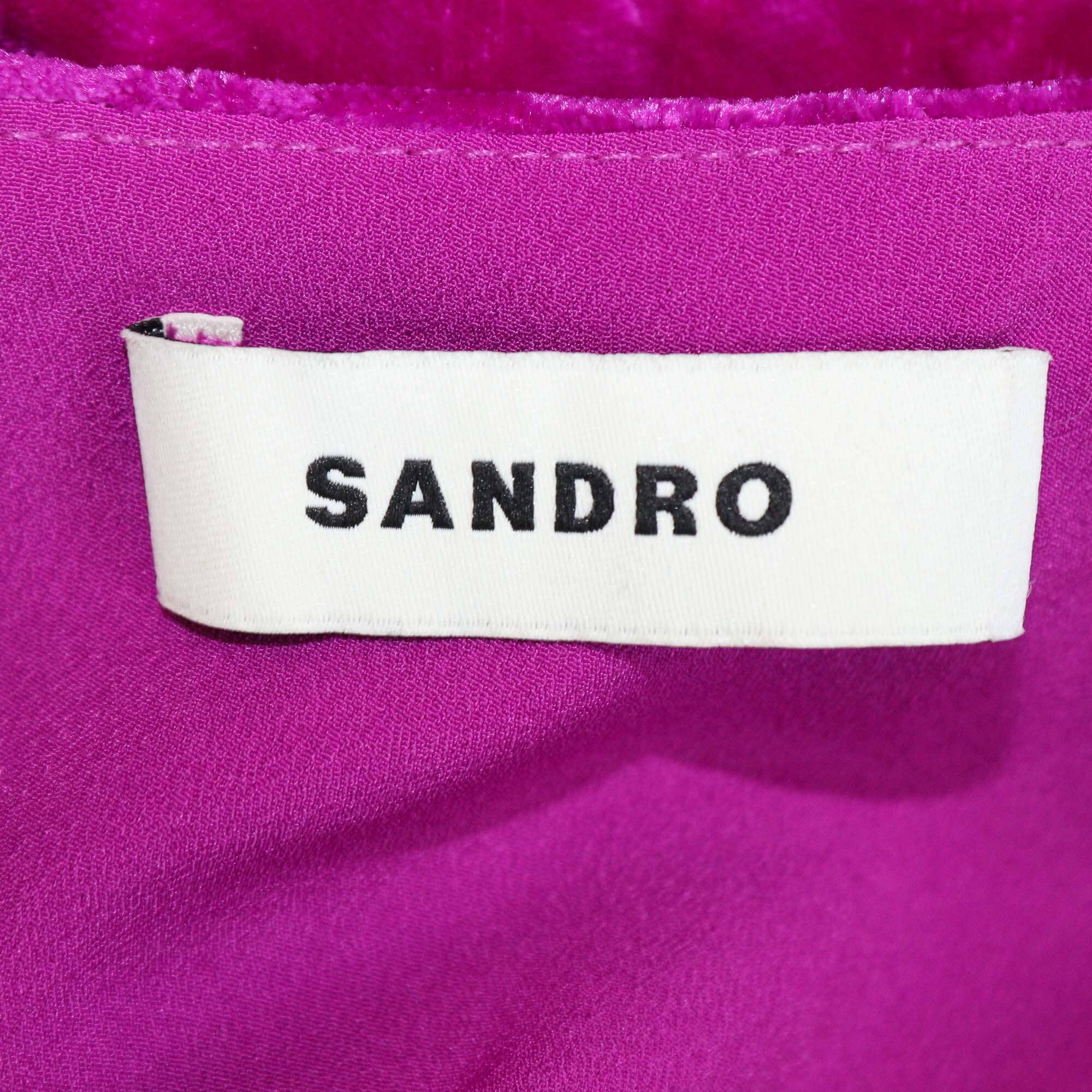 Sandro Magenta Crushed Velvet V-Neck Short Dress Womens Sandro 