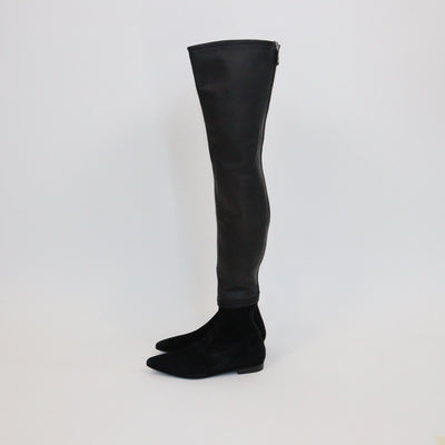 Chanel Black High Knee Pointed Boots Womens Chanel 