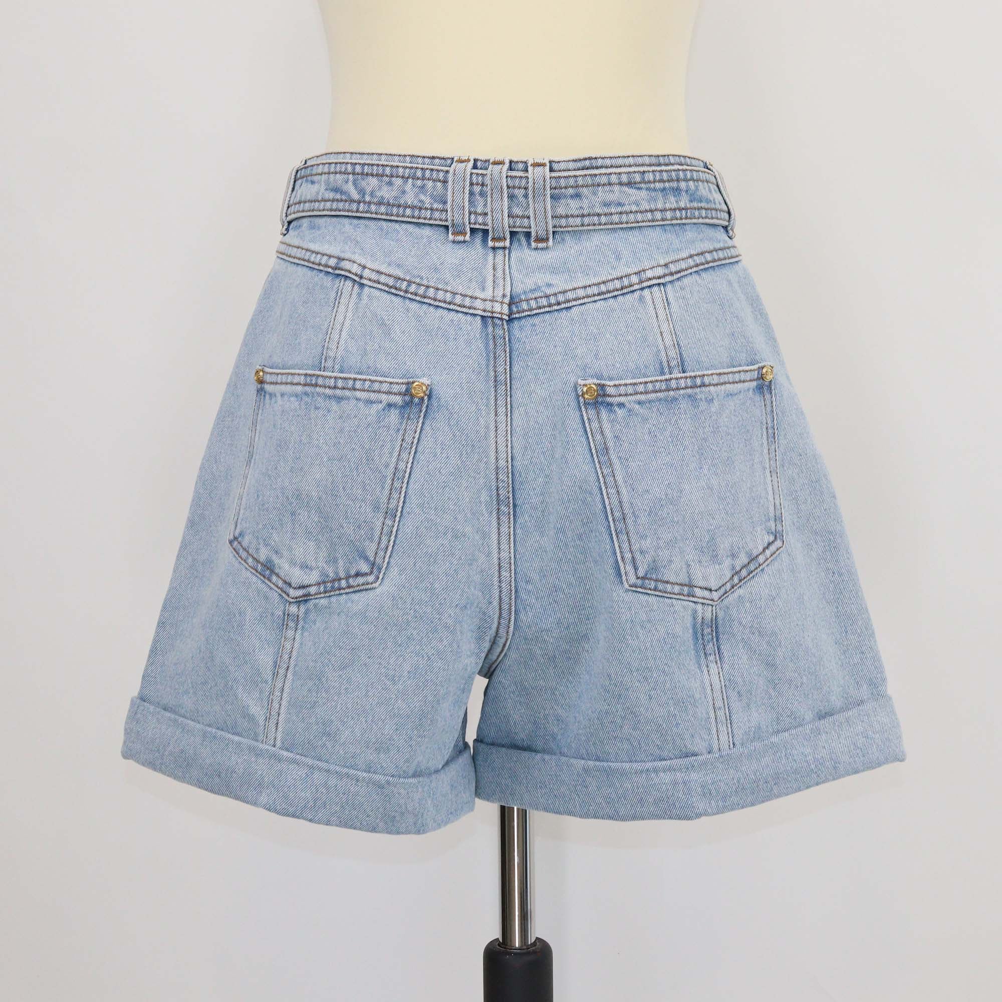 Balmain Blue Denim Logo Belt Mini Short