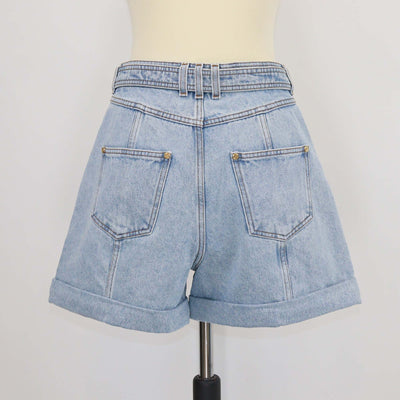 Balmain Blue Denim Logo Belt Mini Short