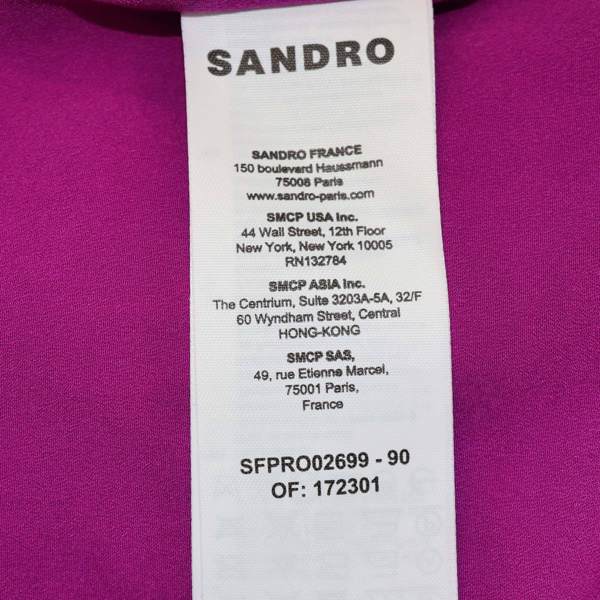 Sandro Magenta Crushed Velvet V-Neck Short Dress Womens Sandro 