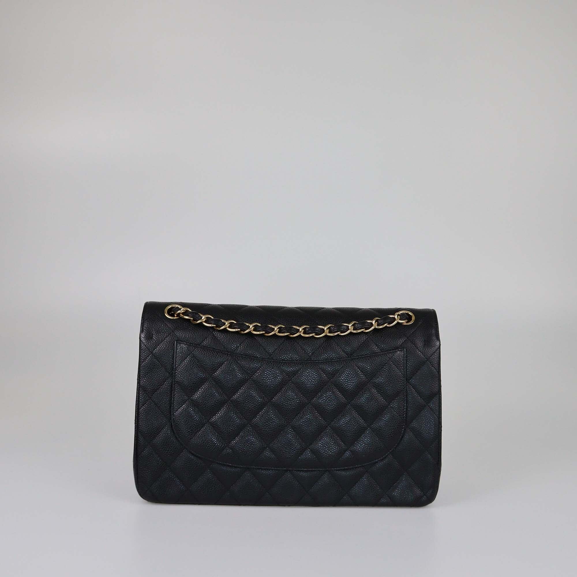 Chanel Black Caviar Jumbo Classic Double Flap Bag Womens Chanel 