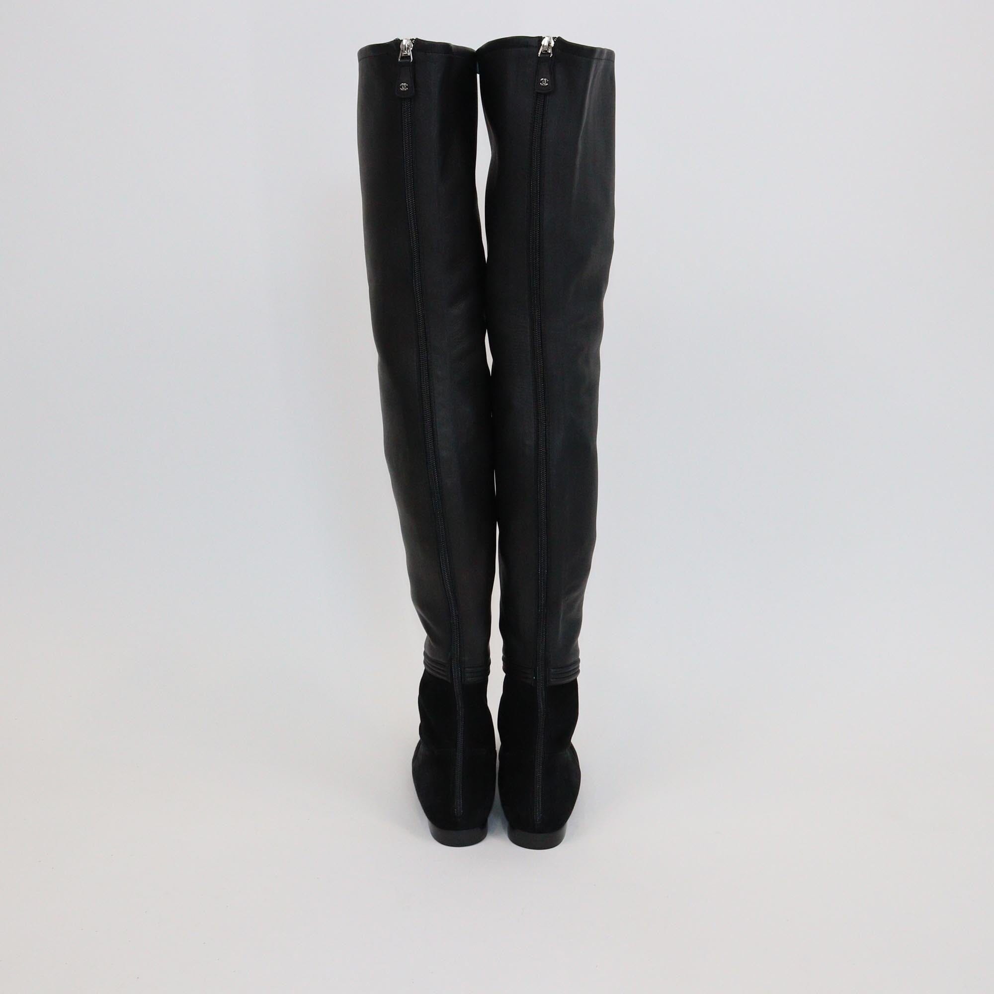 Chanel Black High Knee Pointed Boots Womens Chanel 