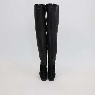 Chanel Black High Knee Pointed Boots Womens Chanel 