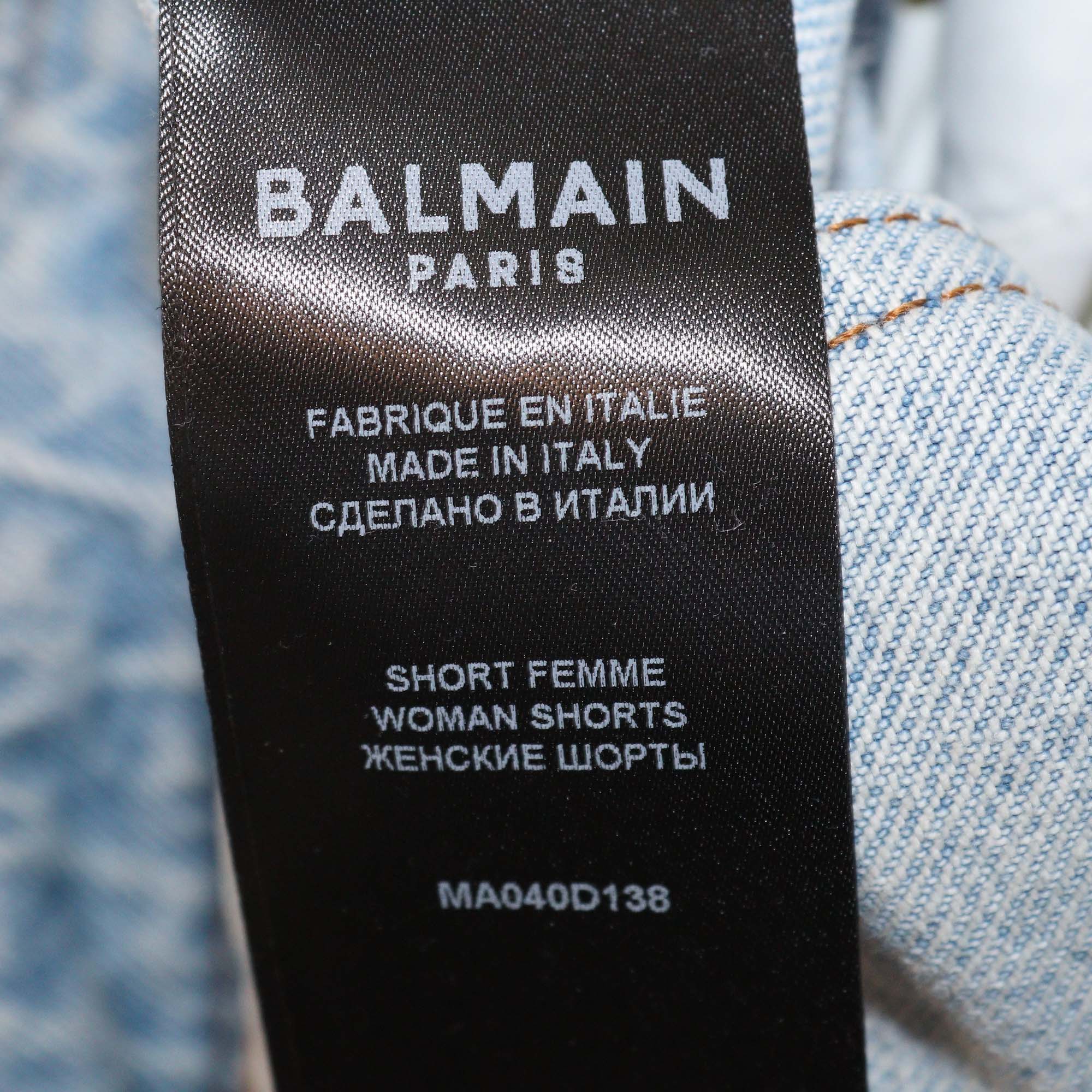Balmain Blue Denim Logo Belt Mini Short