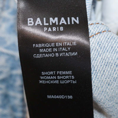 Balmain Blue Denim Logo Belt Mini Short