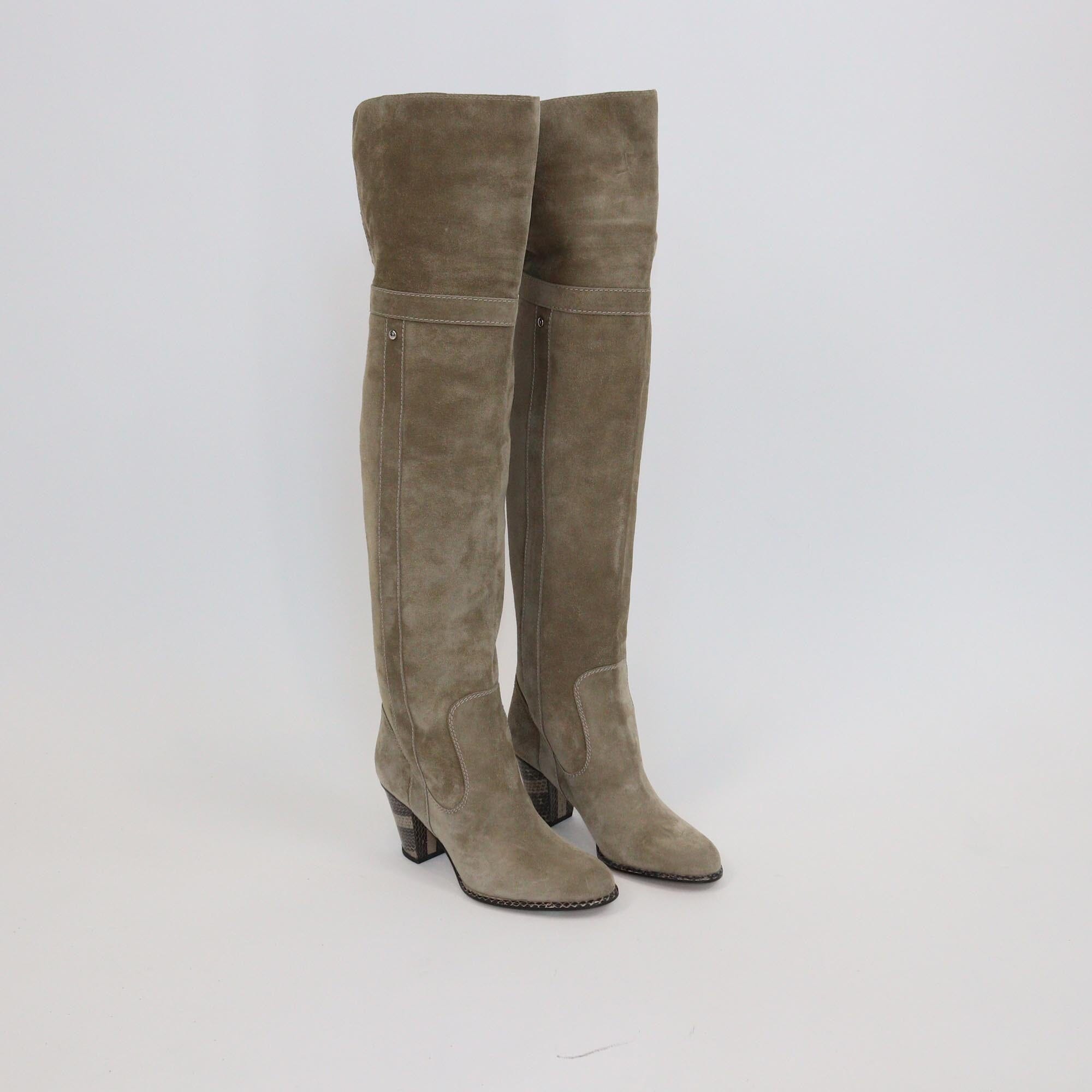 Christian Dior Beige Snakeskin Trim and Heels High Knee Boots Womens Christian Dior 