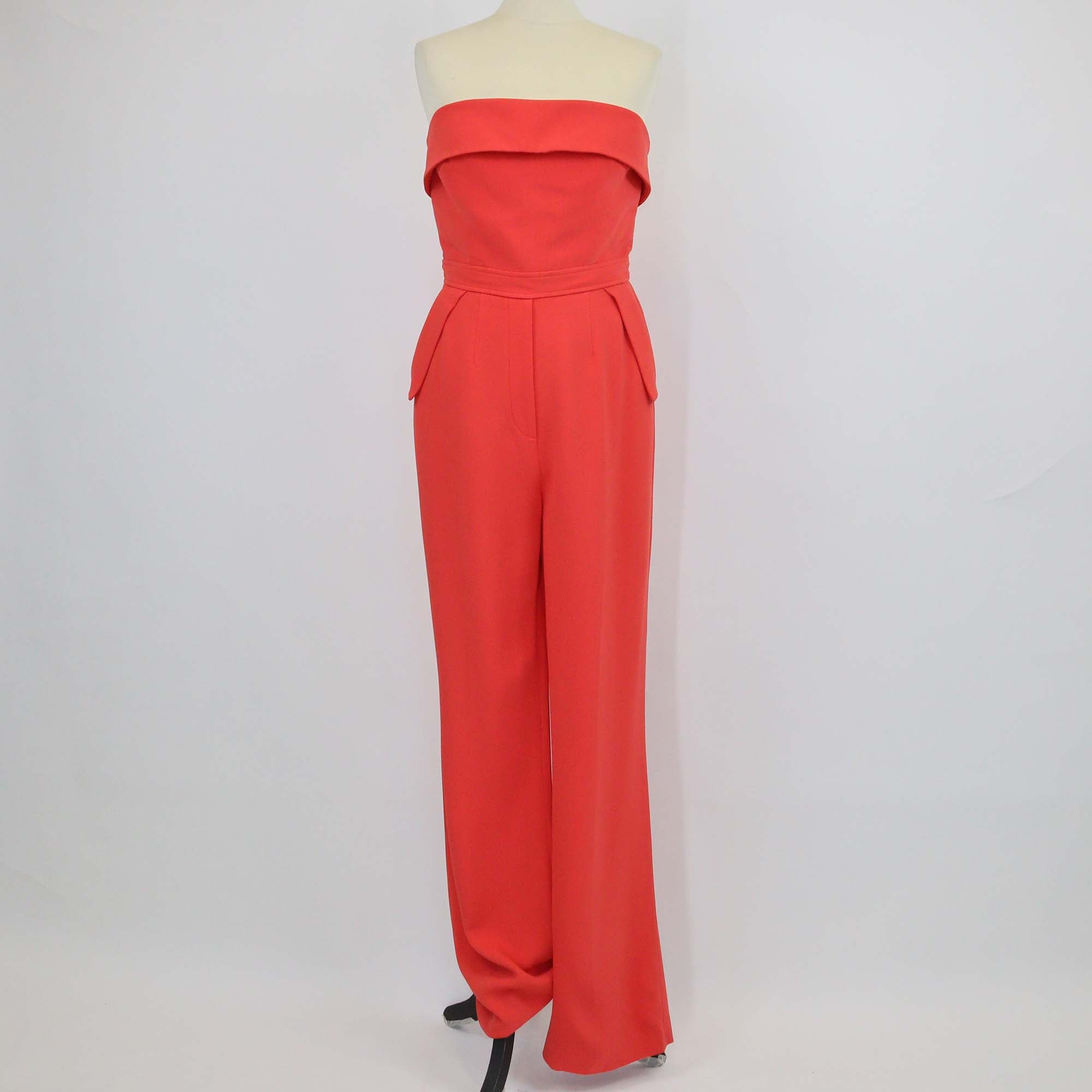 Elie Saab Orange Blend Viscose Strapless Jumpsuit