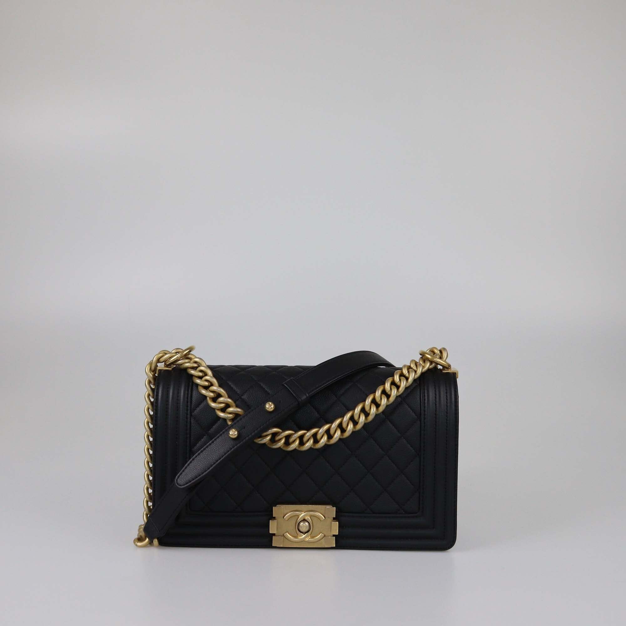 Chanel Black Quilted Caviar Medium Boy Flap Bag Womens Chanel 