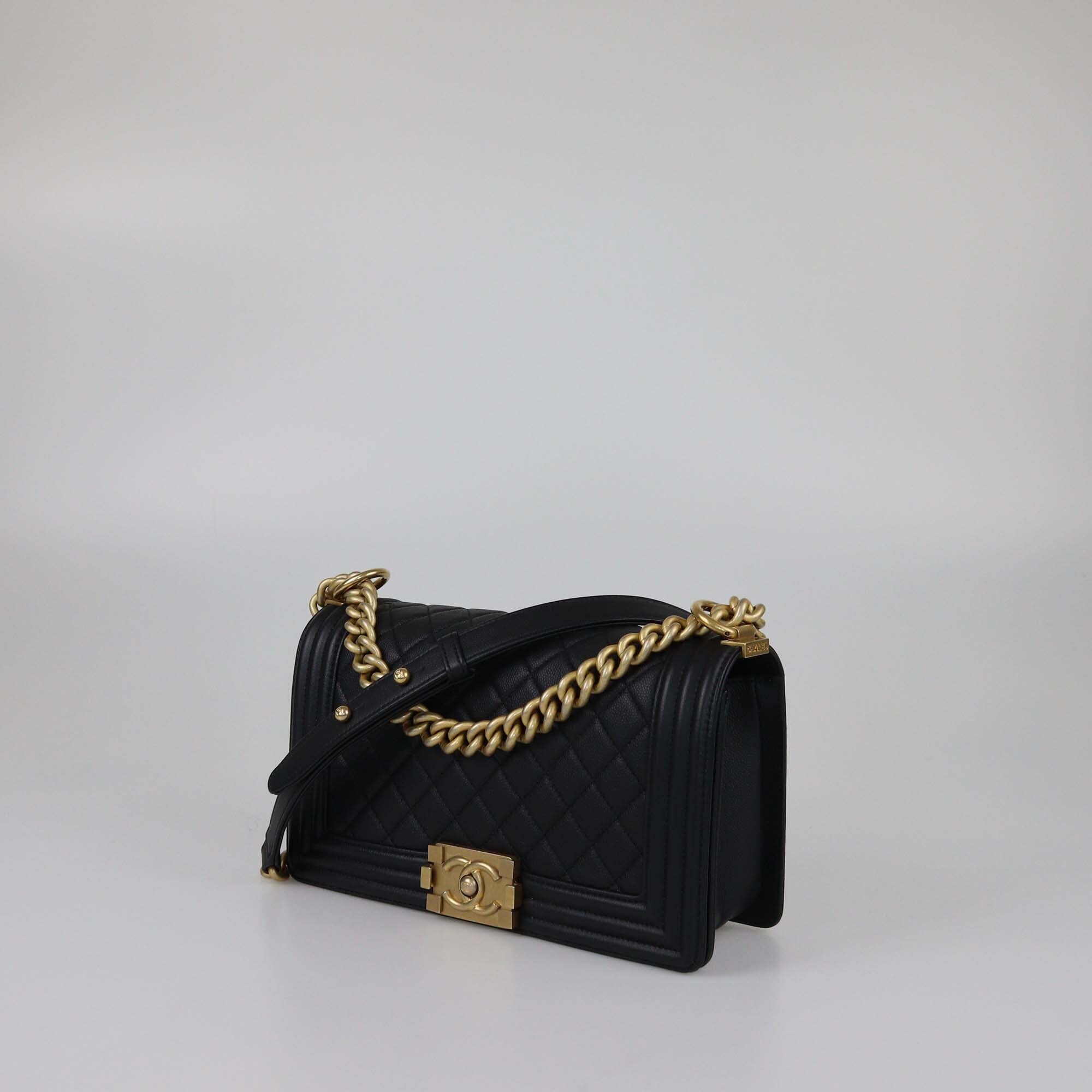 Chanel Black Quilted Caviar Medium Boy Flap Bag Womens Chanel 