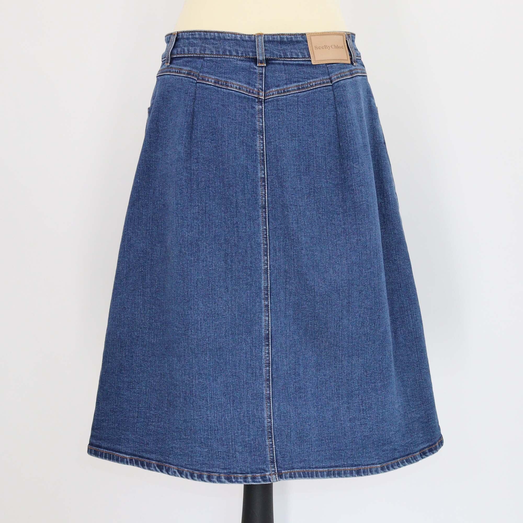 See by Chloe Blue Deep Denim Front Pocket Midi Skirt Womens See by Chloe 
