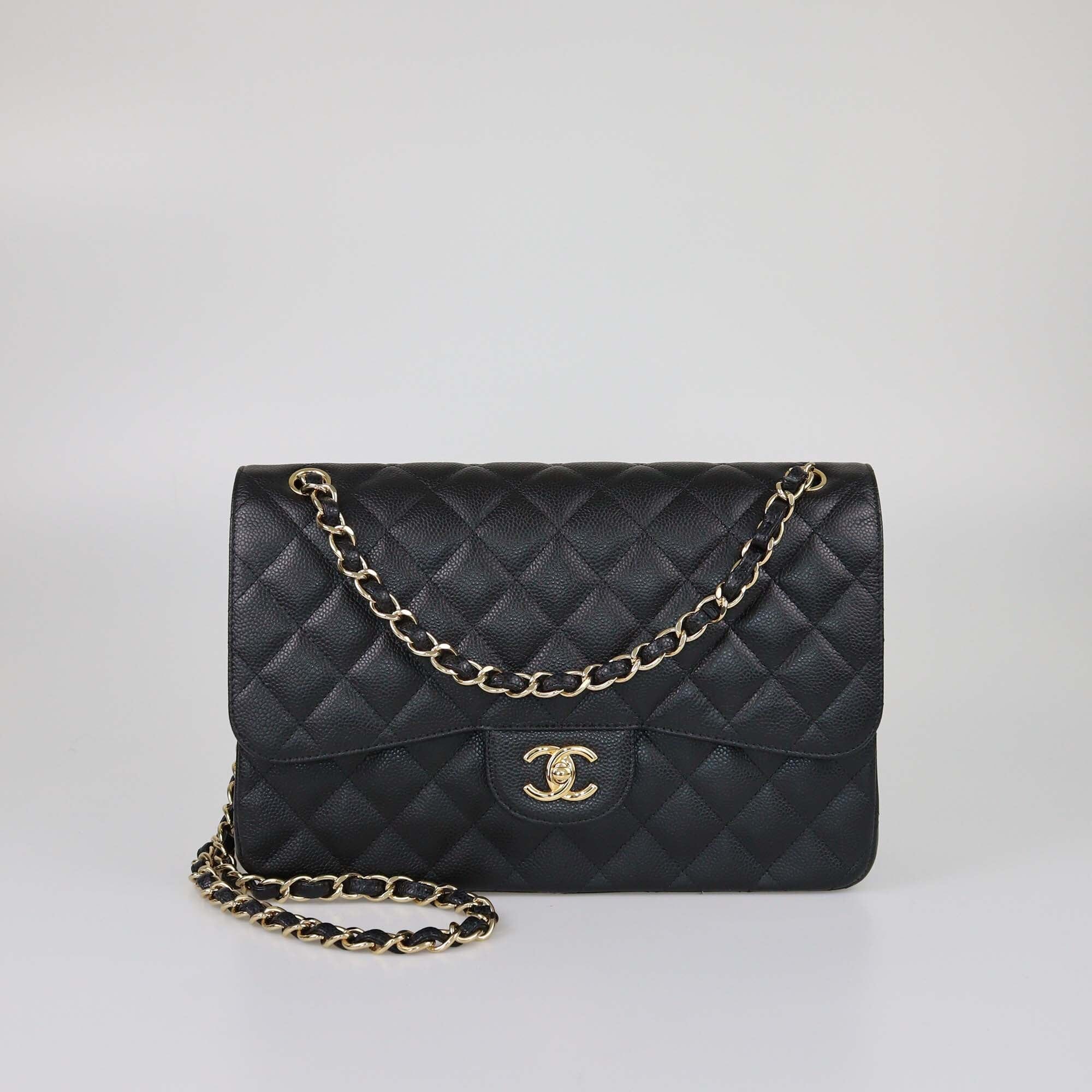 Chanel Black Caviar Jumbo Classic Double Flap Bag Womens Chanel 