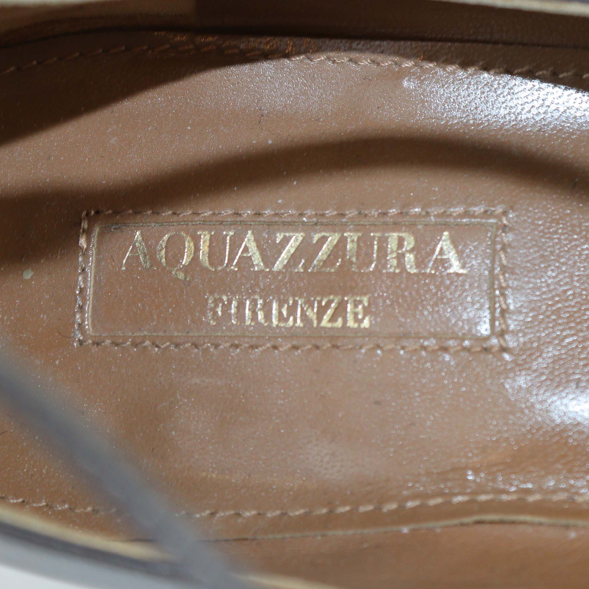 Aquazzura Dark Beige Leather Lace Up Christy Pointed Toe Flats