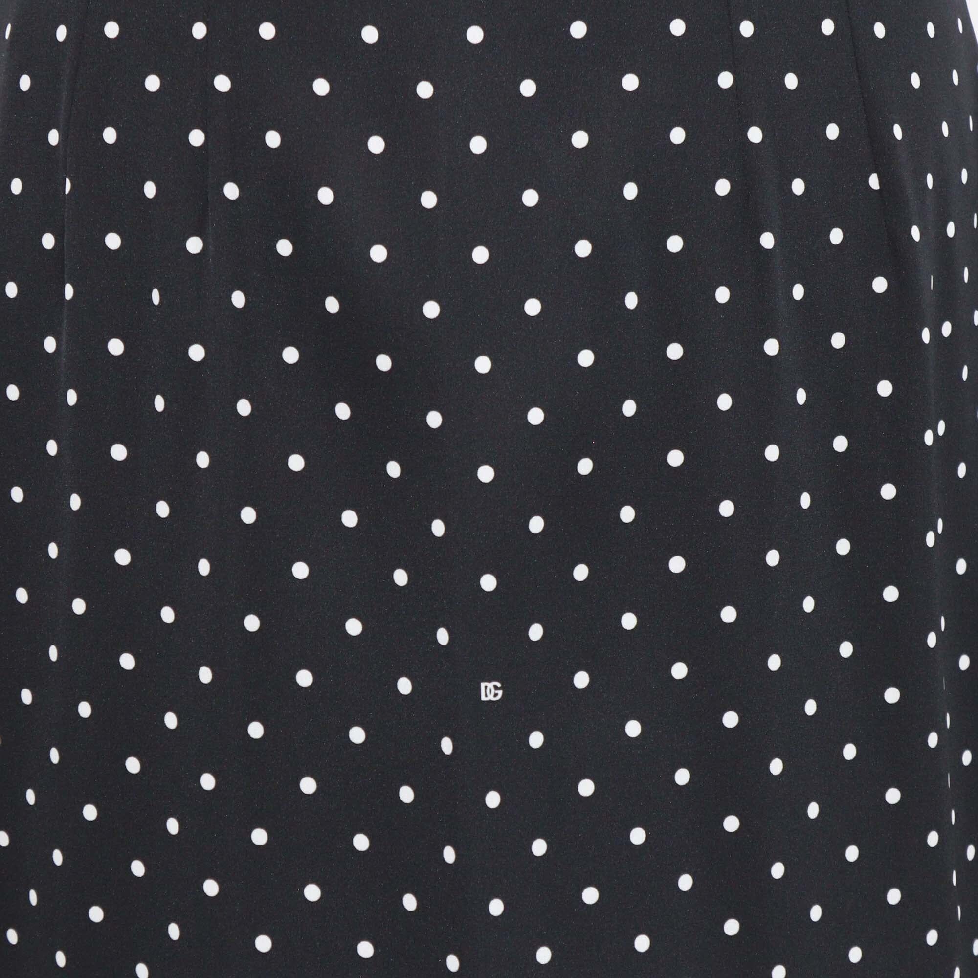 Dolce & Gabbana Black/White Blended Silk Polka Dot Midi Dress Womens Dolce & Gabbana 