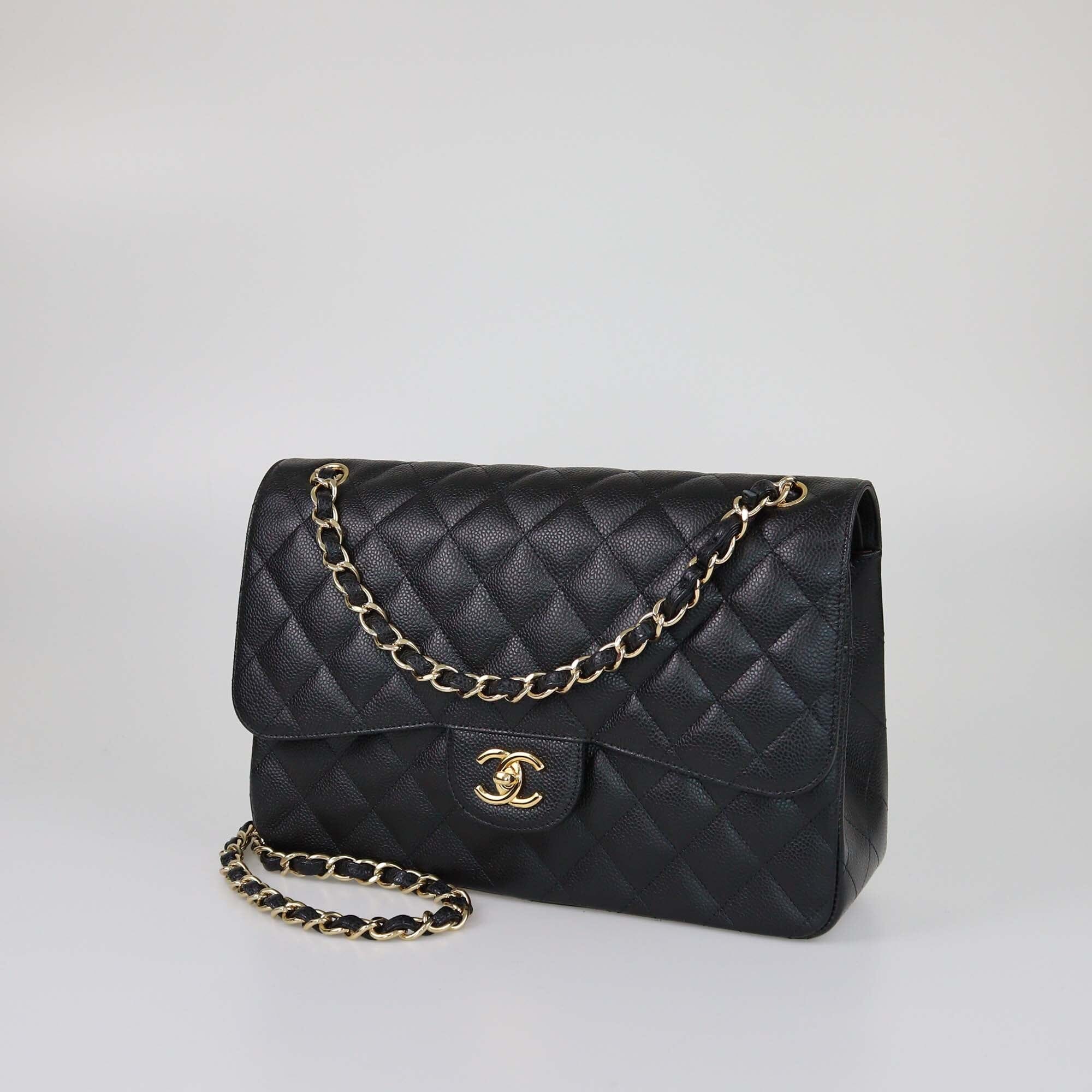 Chanel Black Caviar Jumbo Classic Double Flap Bag Womens Chanel 