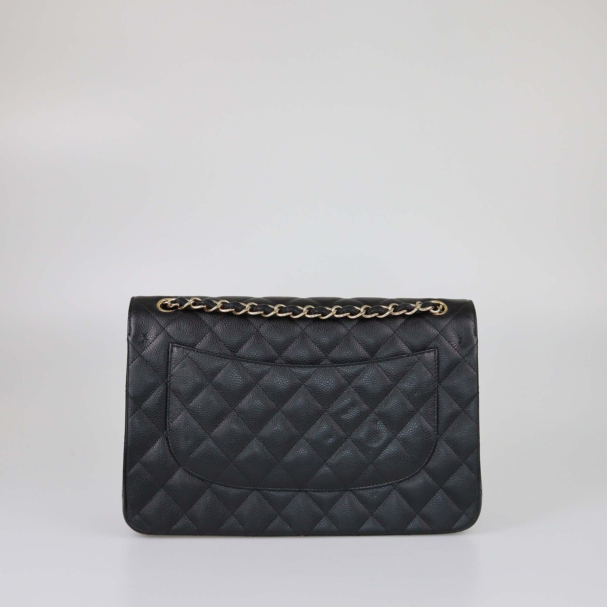 Chanel Black Caviar Jumbo Classic Double Flap Bag Womens Chanel 