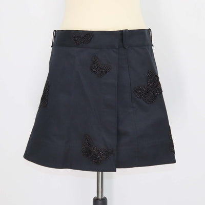 Valentino Black Cotton Beaded Butterfly Embellished Mini Short