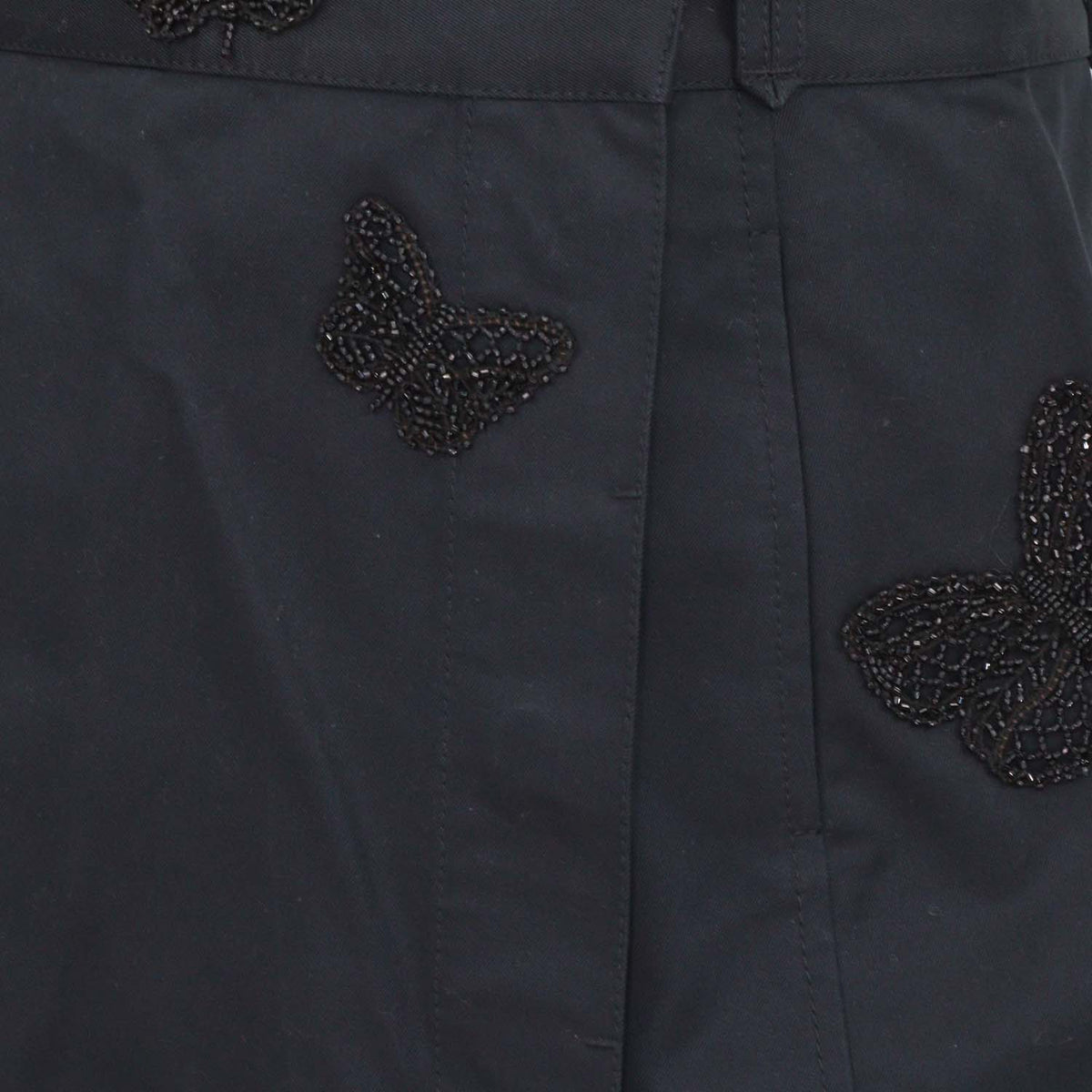 Valentino Black Cotton Beaded Butterfly Embellished Mini Short