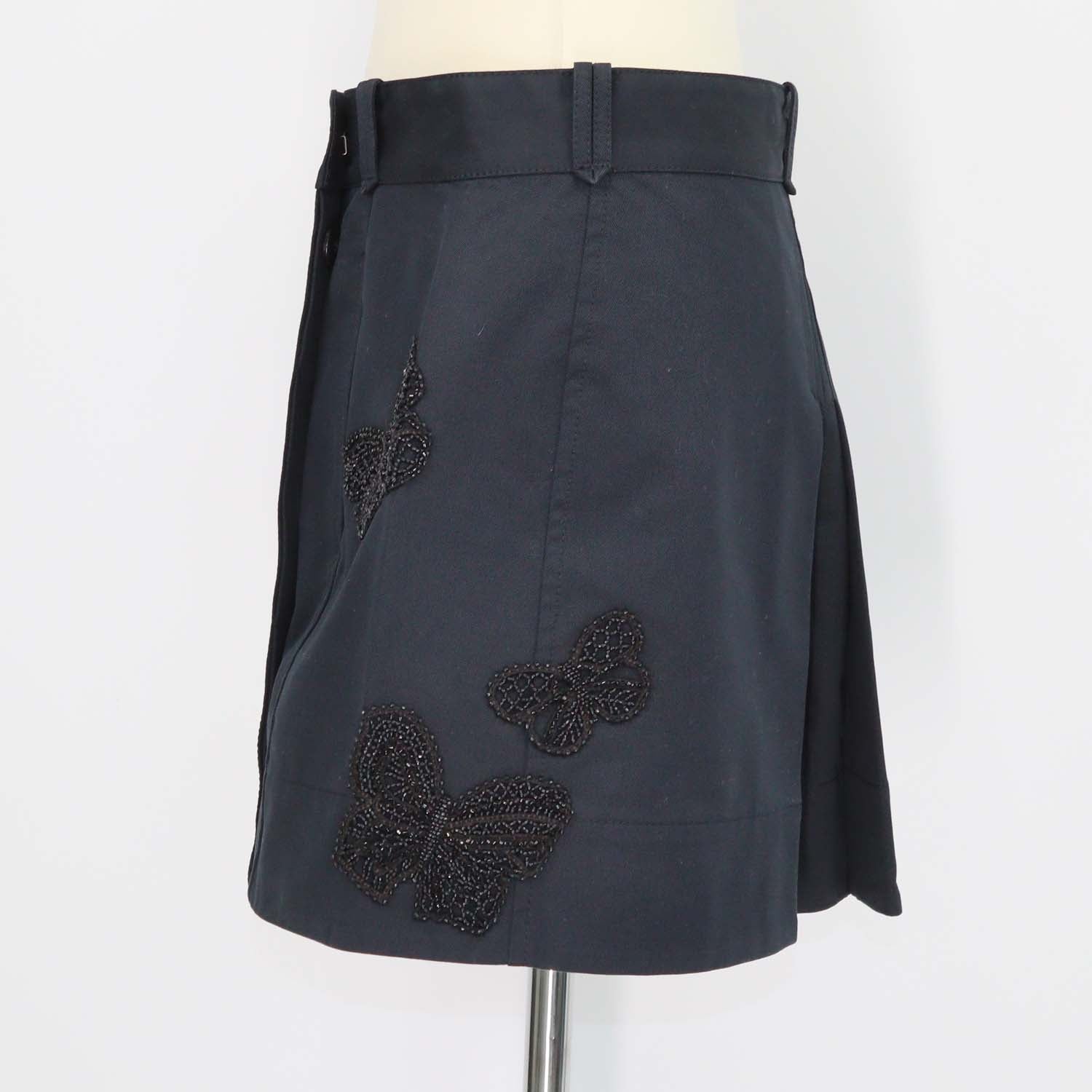 Valentino Black Cotton Beaded Butterfly Embellished Mini Short