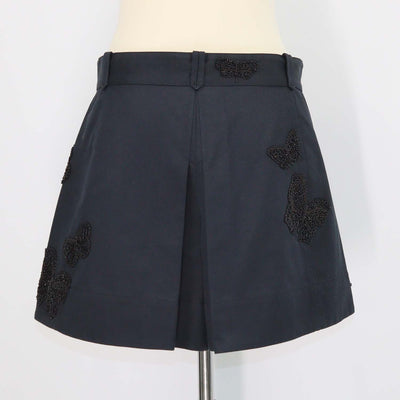 Valentino Black Cotton Beaded Butterfly Embellished Mini Short