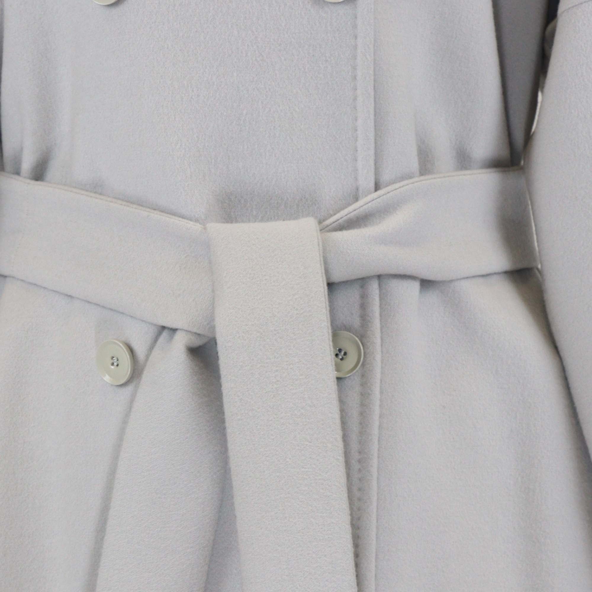 Max Mara Grey Blend Wool Double Breasted Belted Trench Coat