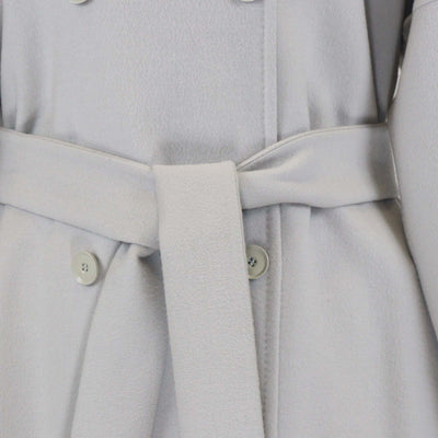 Max Mara Grey Blend Wool Double Breasted Belted Trench Coat