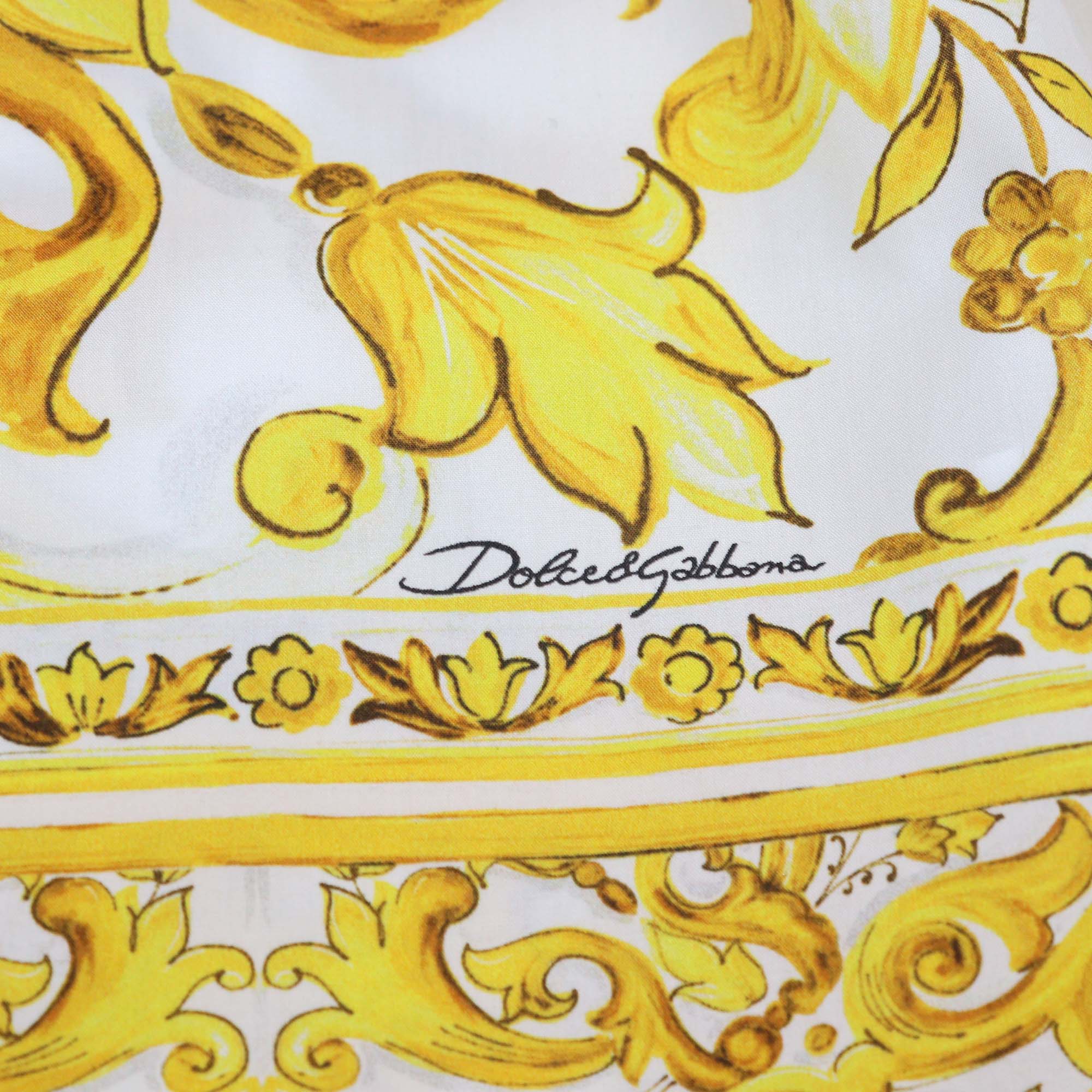 Dolce & Gabbana Kids Yellow/White Cotton Majolica Print Sleeveless Dress