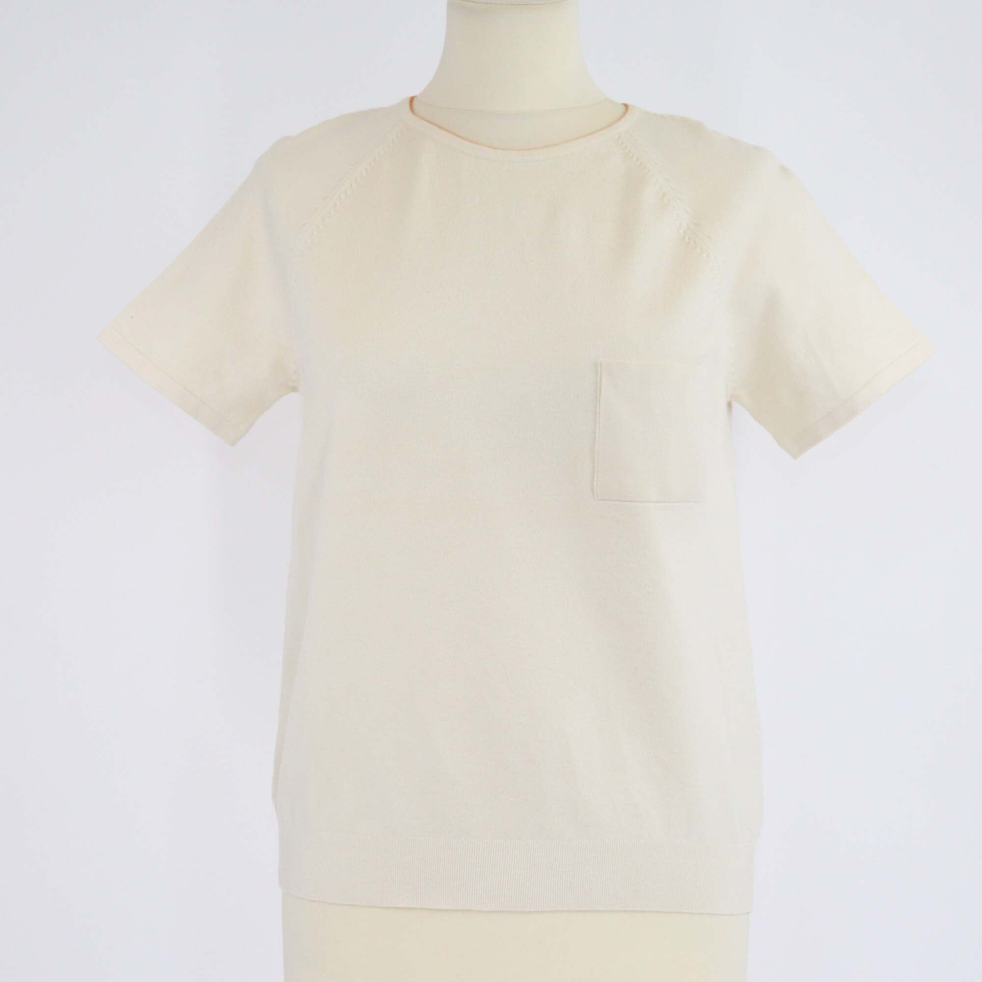 Hermes Cream Knitted Stretch Wool Blended Short Sleeve T-Shirt Womens Hermes 