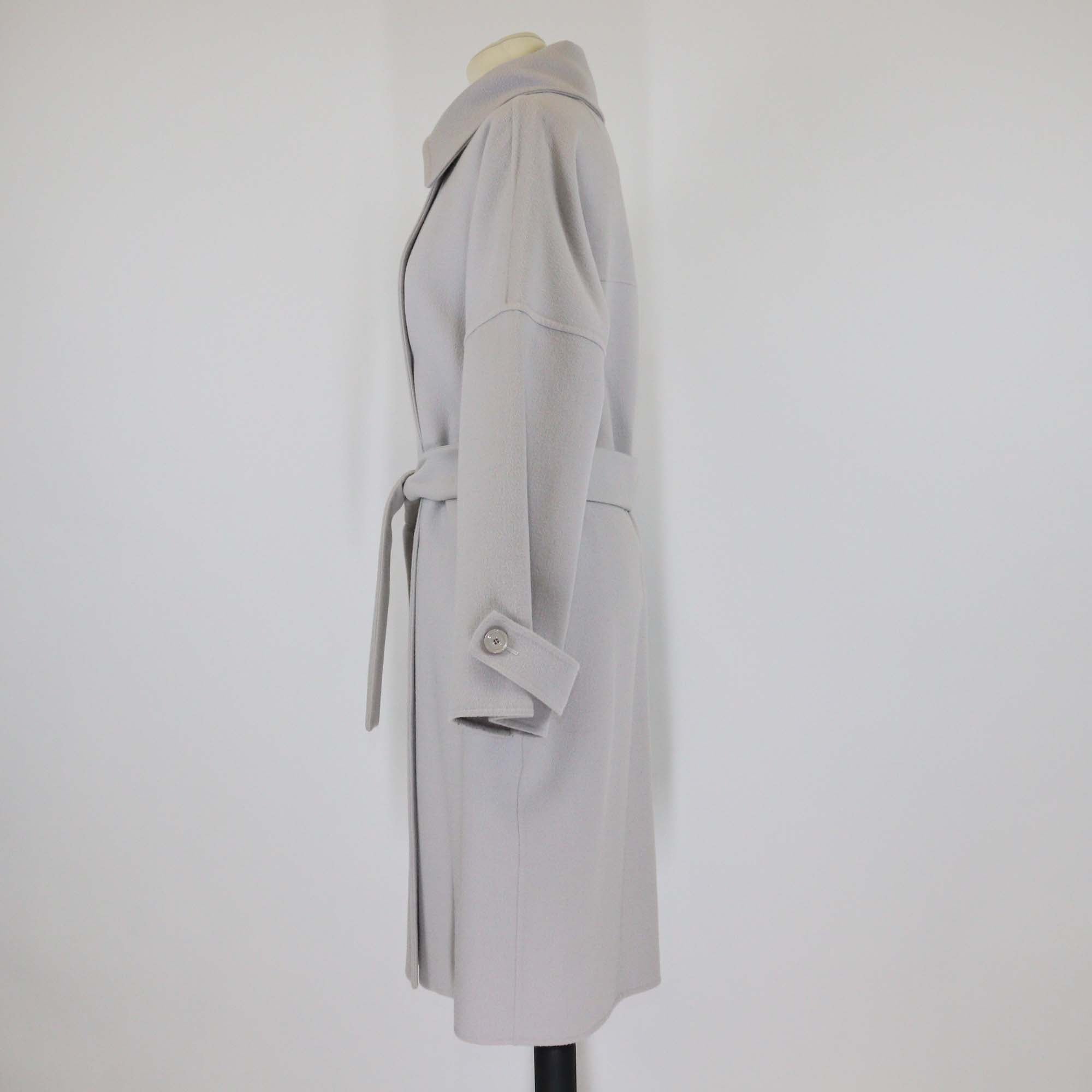 Max Mara Grey Blend Wool Double Breasted Belted Trench Coat
