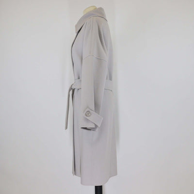 Max Mara Grey Blend Wool Double Breasted Belted Trench Coat