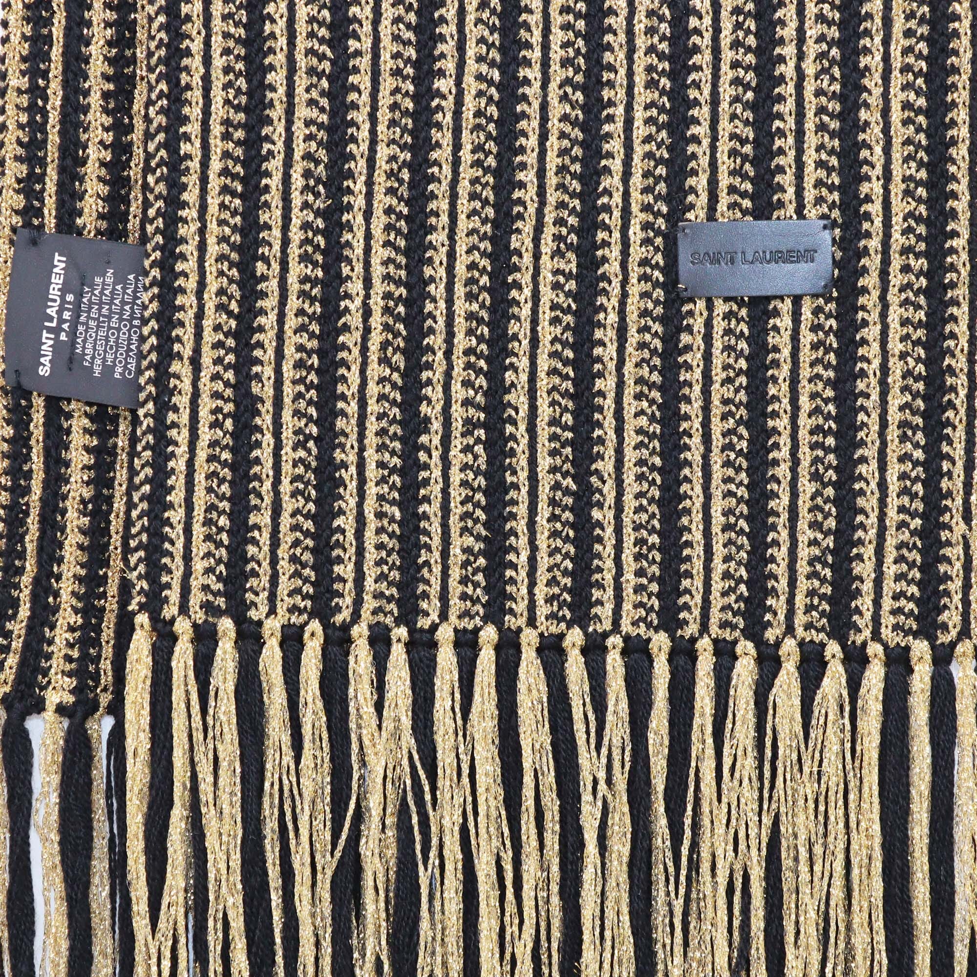 Saint Laurent Gold/Black Rectangle Fringe Shawl Womens Saint Laurent 