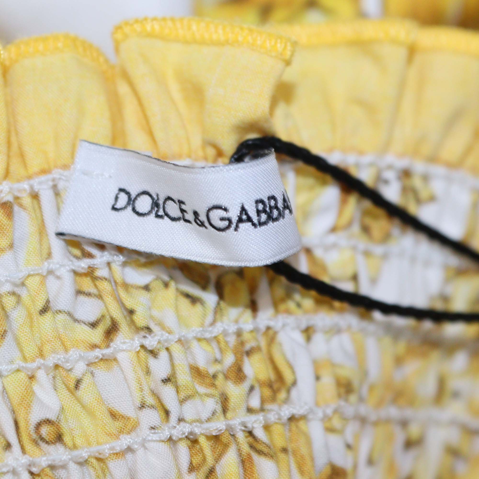 Dolce & Gabbana Kids Yellow/White Cotton Majolica Print Sleeveless Dress
