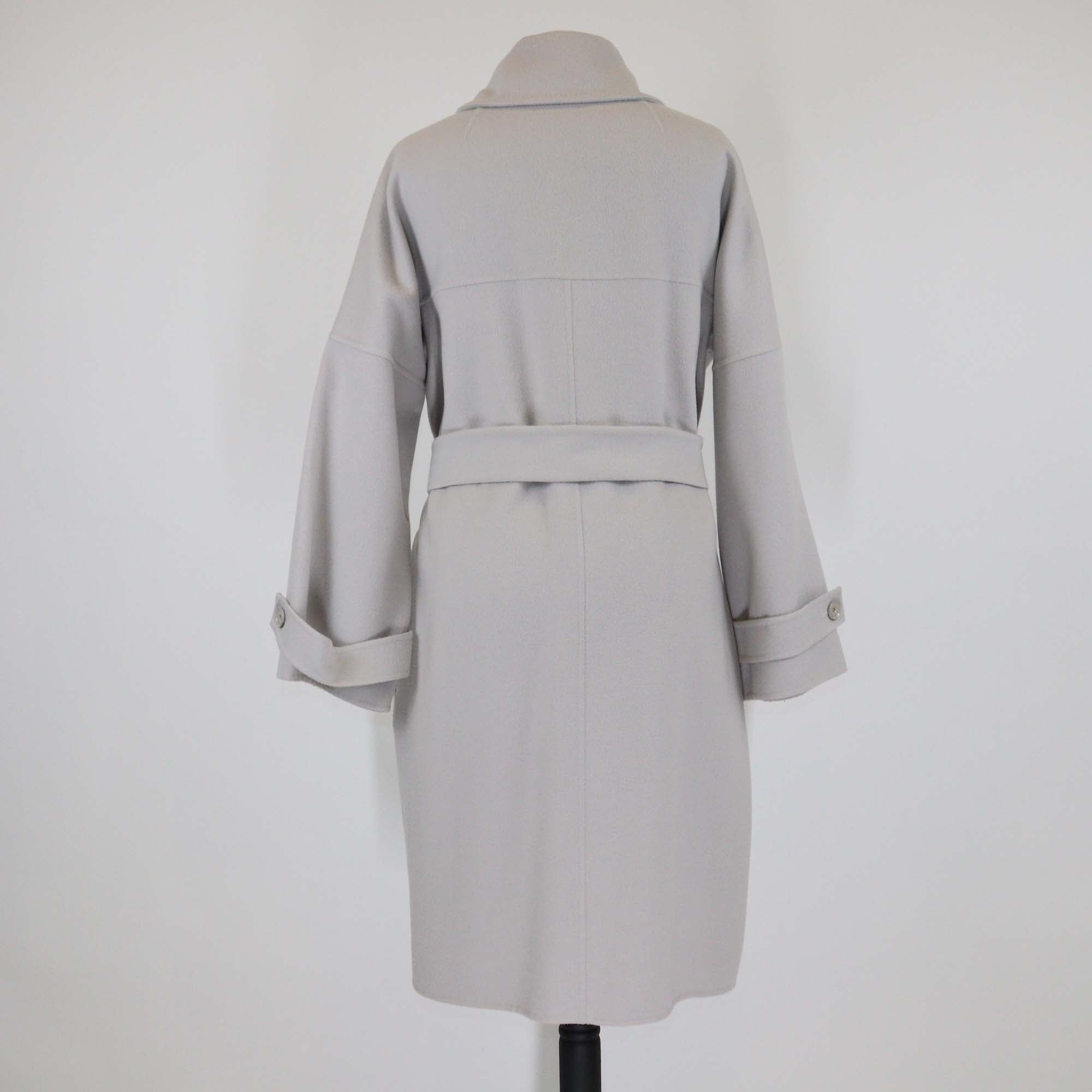 Max Mara Grey Blend Wool Double Breasted Belted Trench Coat
