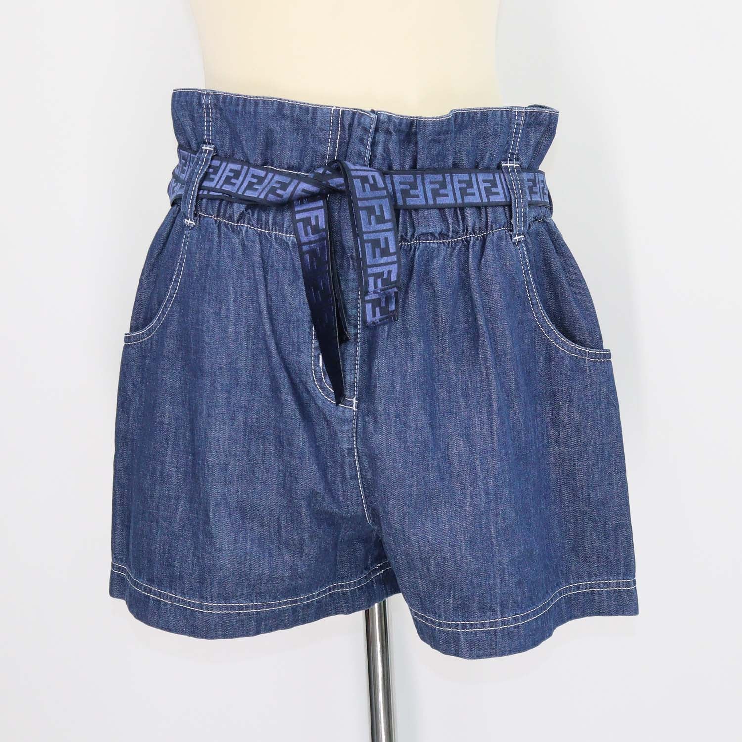 Fendi Dark Blue Light Denim FF Belt Short