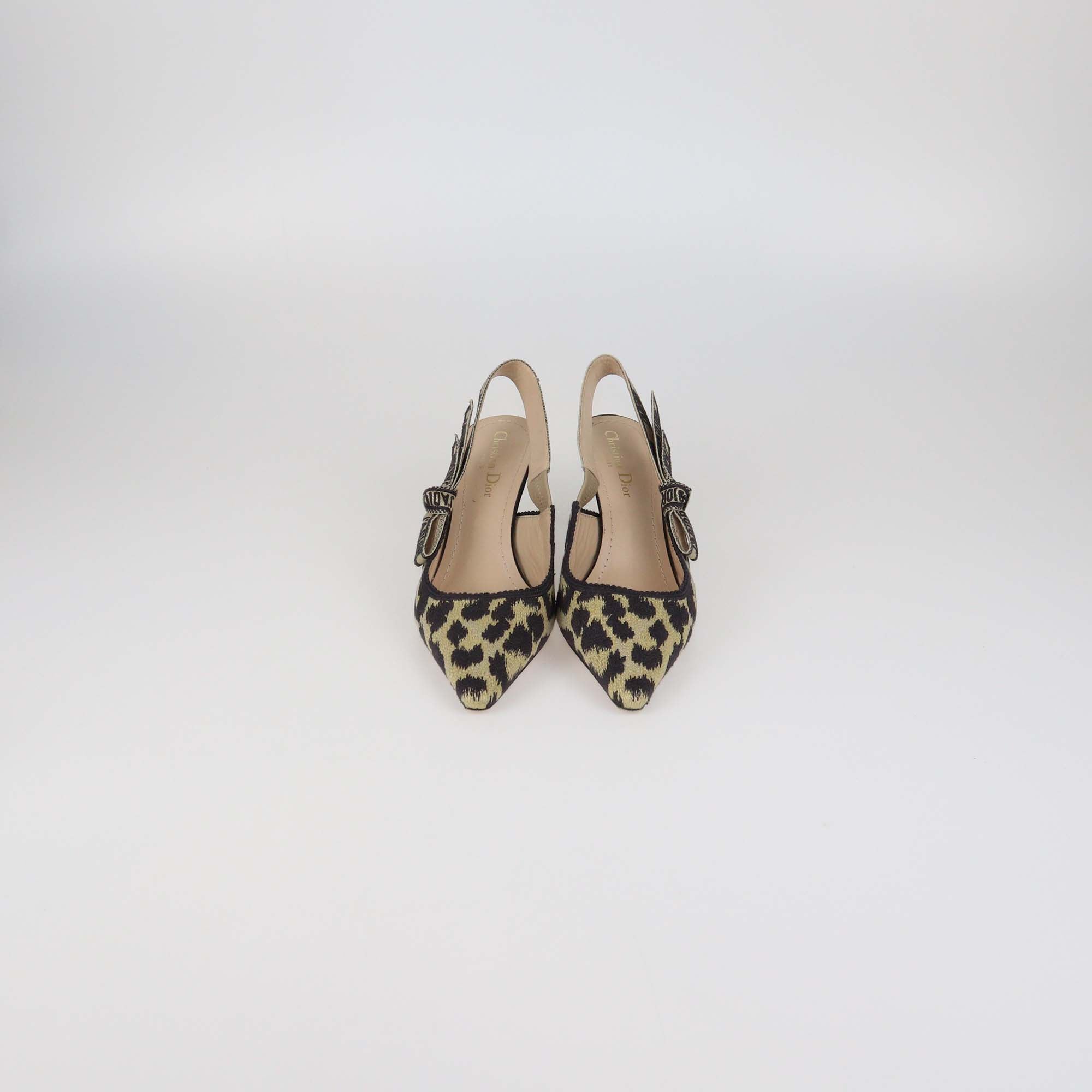 Christian Dior Black/Cream Leopard Print Fabric J'Adior Slingback Pumps