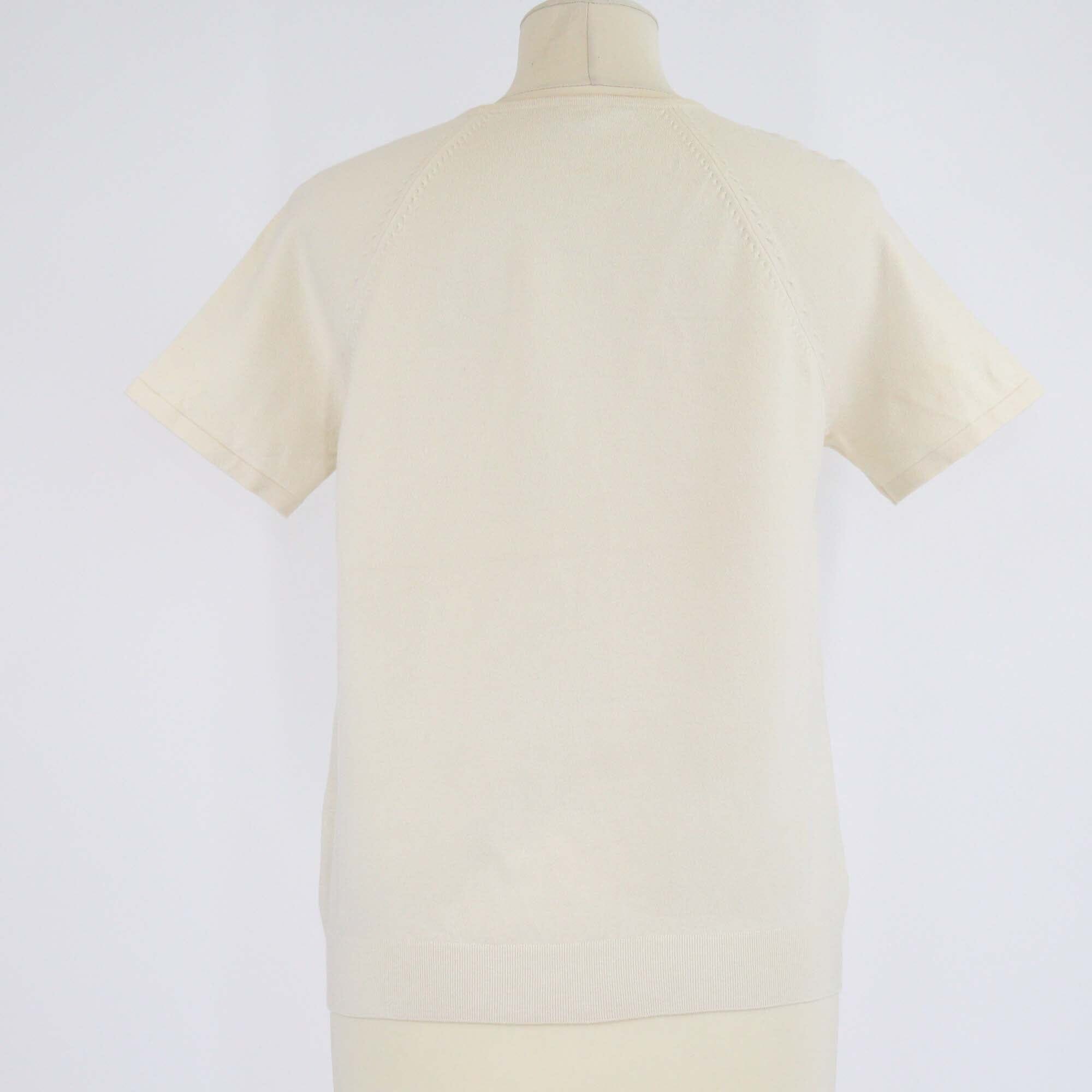 Hermes Cream Knitted Stretch Wool Blended Short Sleeve T-Shirt Womens Hermes 