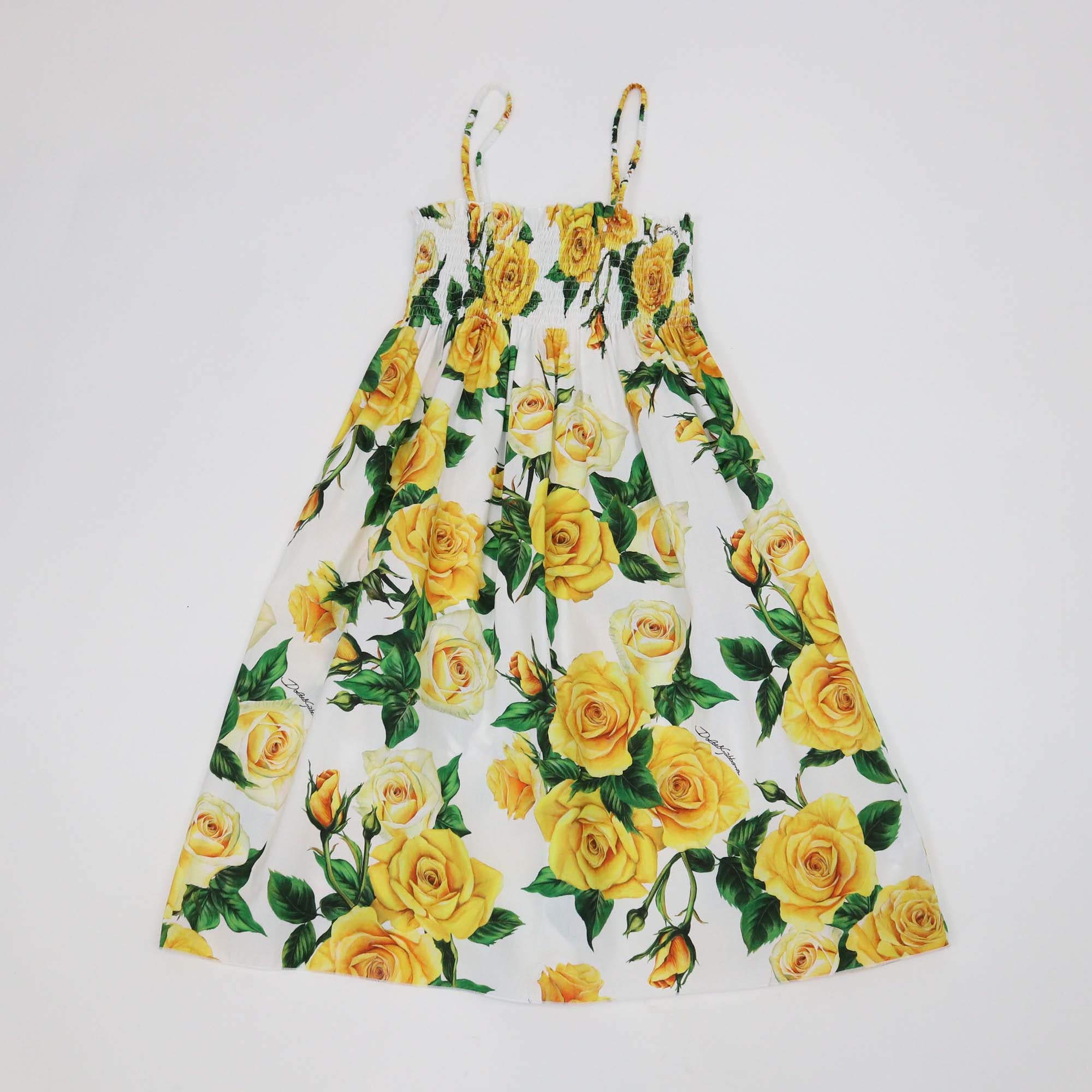 Dolce & Gabbana Kids Yellow/White Cotton Floral Print Sleeveless Dress