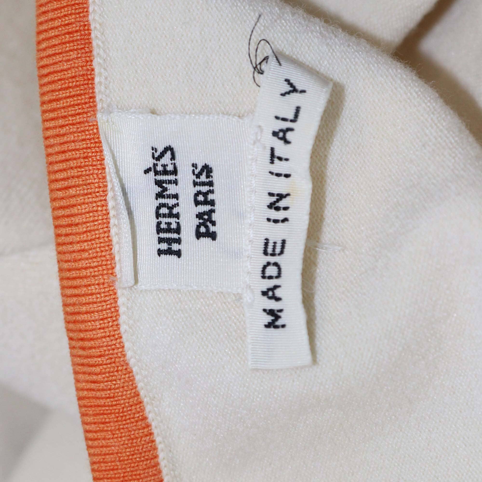 Hermes Cream Knitted Stretch Wool Blended Short Sleeve T-Shirt Womens Hermes 