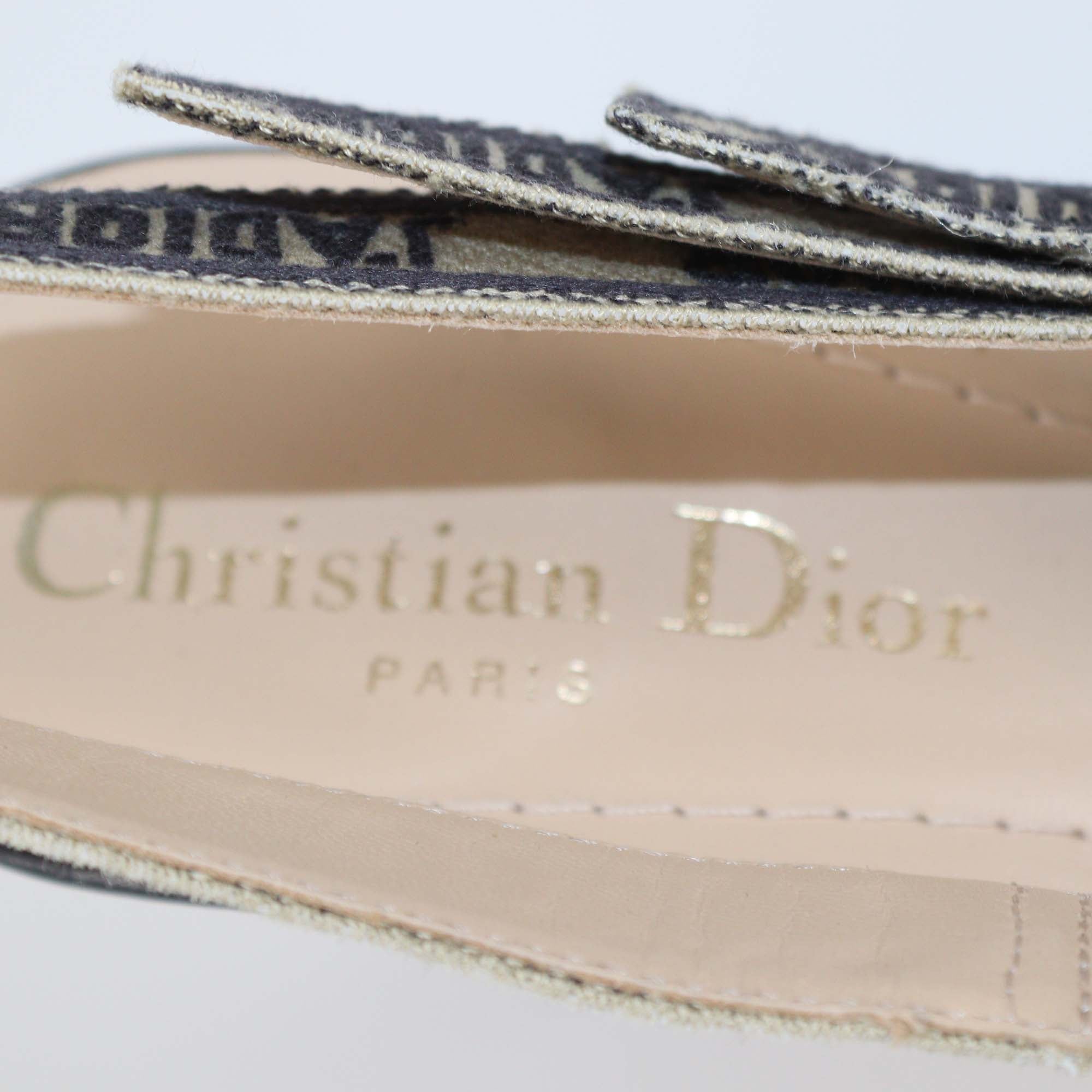 Christian Dior Black/Cream Leopard Print Fabric J'Adior Slingback Pumps