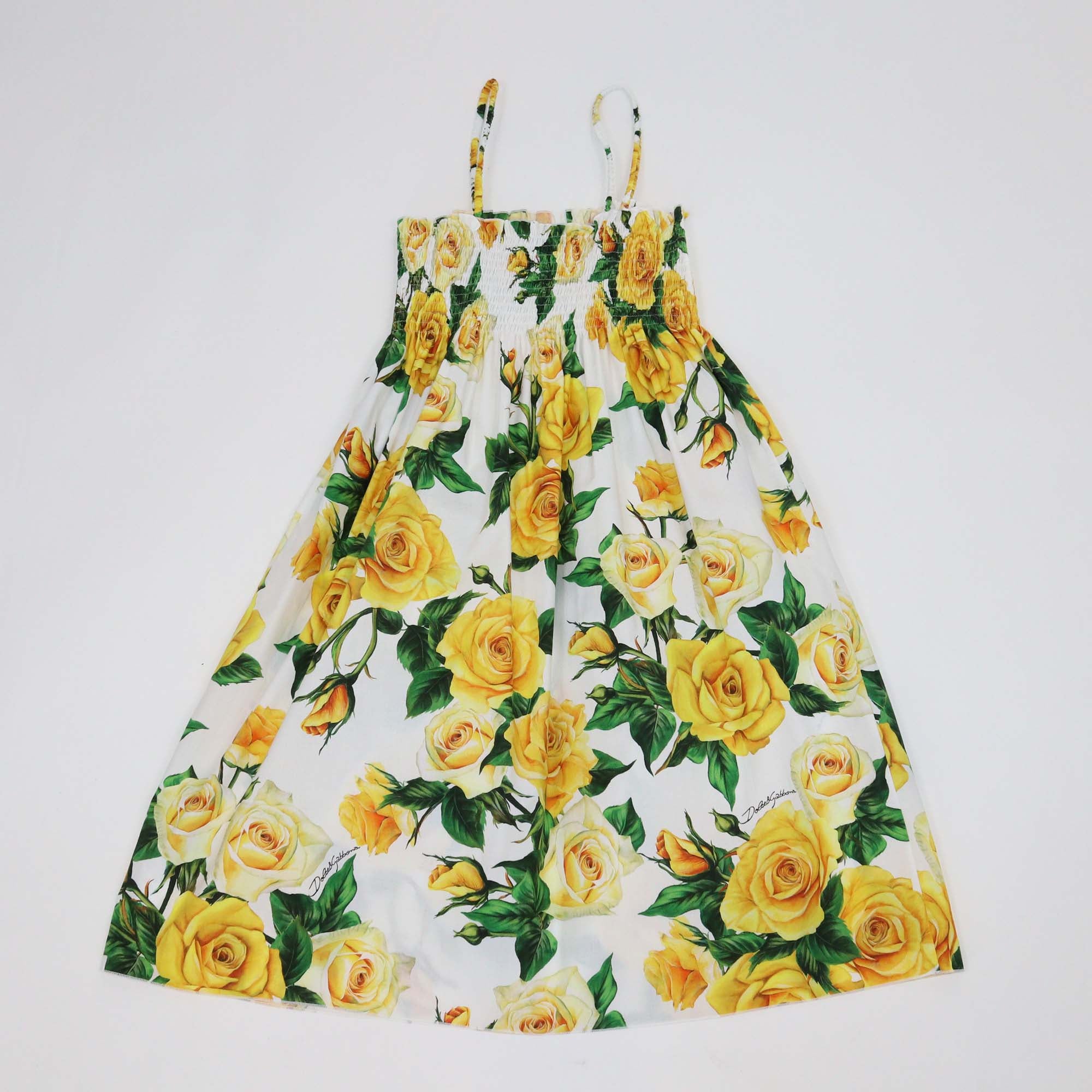 Dolce & Gabbana Kids Yellow/White Cotton Floral Print Sleeveless Dress