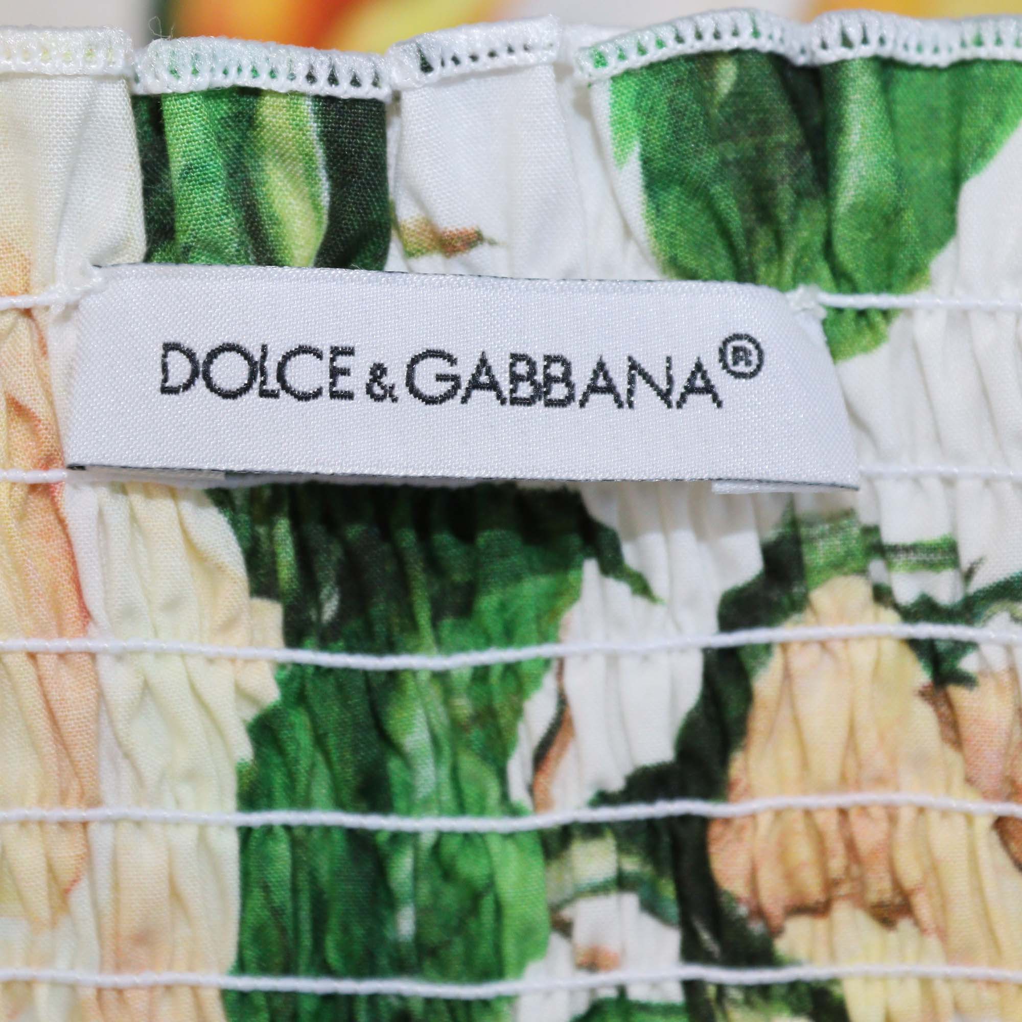 Dolce & Gabbana Kids Yellow/White Cotton Floral Print Sleeveless Dress