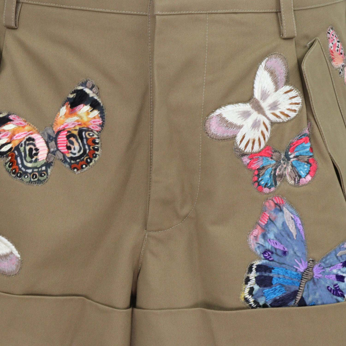 Valentino Khaki Cotton Butterfly Embroidered Mini Short